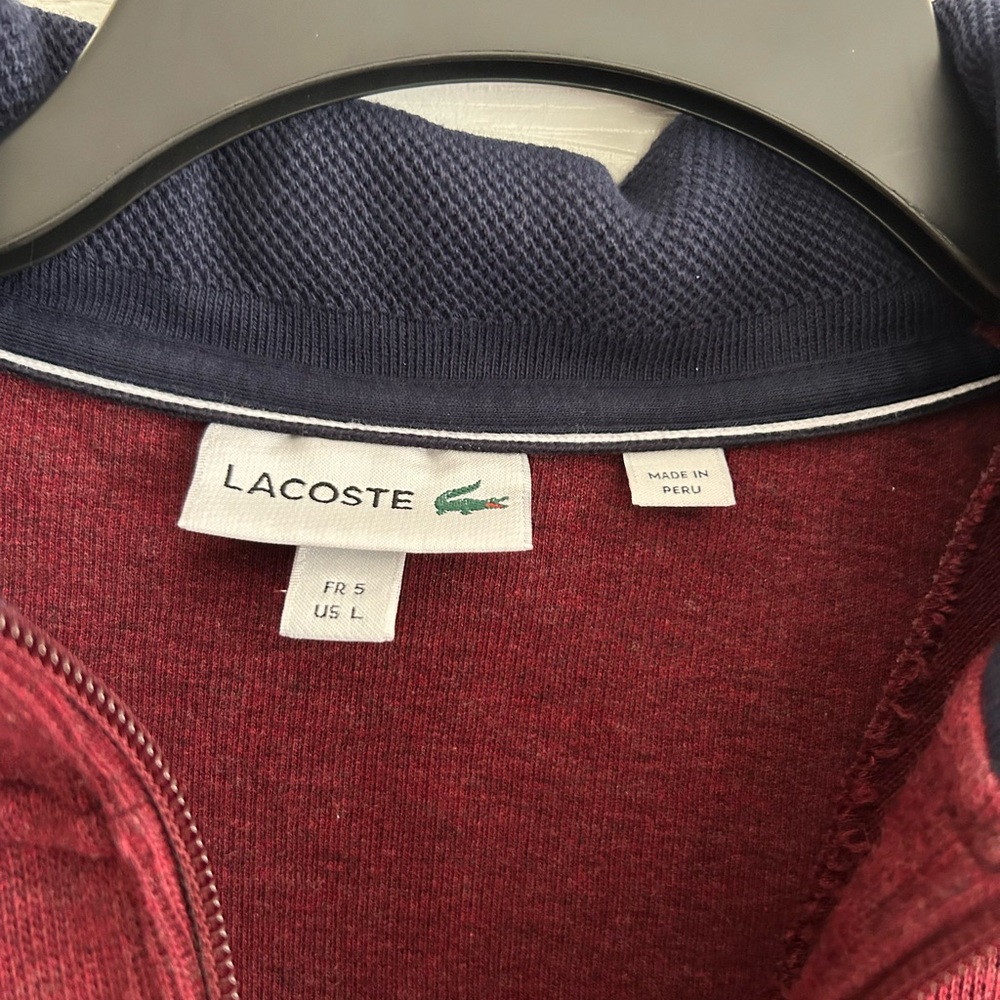 Lacoste Men’s Maroon Half-Zip Sweater with Navy Trim - Picture 2 of 3